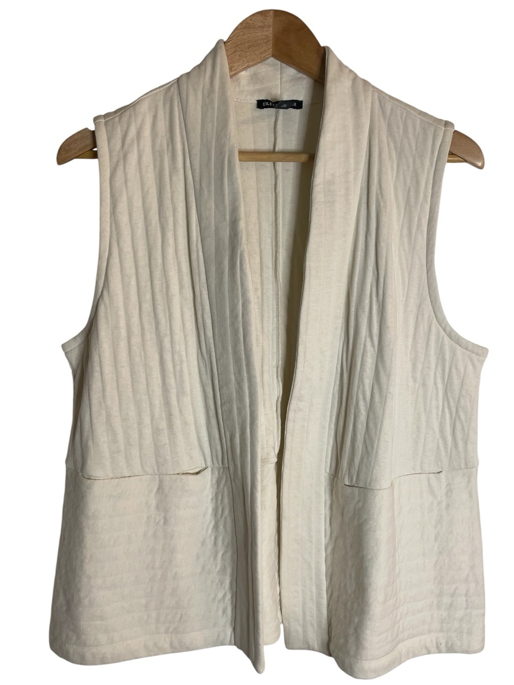 Eileen Fisher organic cotton Channels high collar cream vest capsule Medium chic